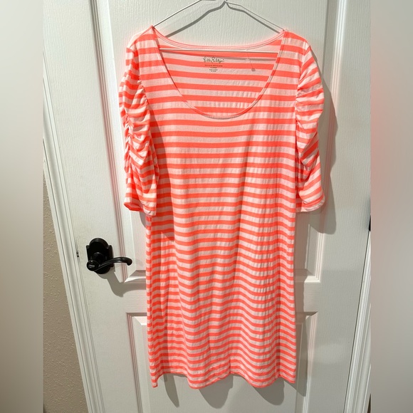 Lilly Pulitzer Neon Orange and White Striped Kaley Dress - Picture 3 of 9